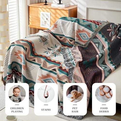 Funda de sofá reversible boho apta para mascotas y sofá seccional 7