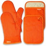 Coziselect Oven Mitts Orange, Orange Oven Mitts and Pot Holders Set, Heat Resistant Oven Mit Gloves Hot Pads for Kitchen Cooking Grill, 4 Piece Set