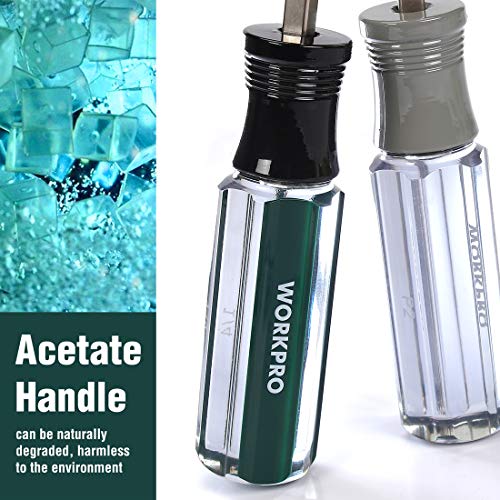 WORKPRO 2-piece Screwdriver Set, Premium Color-Coded Acetate Hard Grip Handle, Slotted/Phillips Screwdrivers, Drop Forged Chrome-Vanadium Shaft