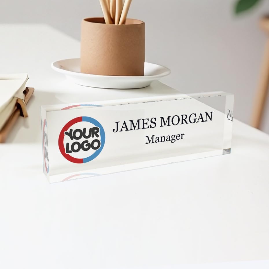 Personalized Desk Name Plate with Custom Logo – Office Desk Decor, Company or Personal Name Sign, Unique Gift for Him or Her, 8"x2.5" – ARTSWAVE - Image 2