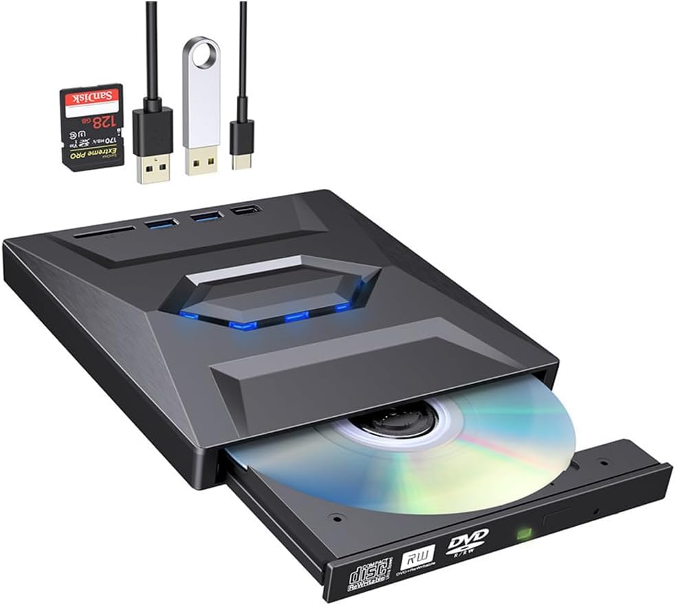 RuhZa USB 3.0 Type C External CD DVD RW Optical Drive DVD Burner DVD Writer Super Drive with USB SD/TF Ports for Laptop/PC/Notebook etc.(Black) (B0CTKKQ75Z) Amazon Price History, Amazon Price Tracker
