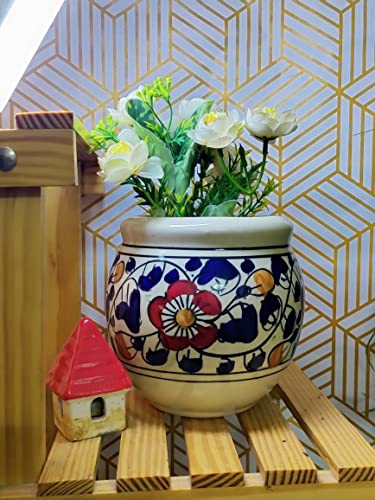 Image of Niyara Ceramic planters pots for Indoor Outdoor Home, Garden Office Decor Balcony Planters Gamla Flower Size Small 6 inches (Blue Handi)