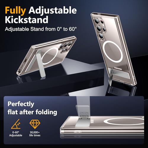Image of SPIDERCASE Magnetic for Samsung Galaxy S24 Ultra Case, [3 Stand Ways][ Military Grade Drop Protection] with Invisible Stand Shockproof Slim Case for S24 Ultra 5G,Clear