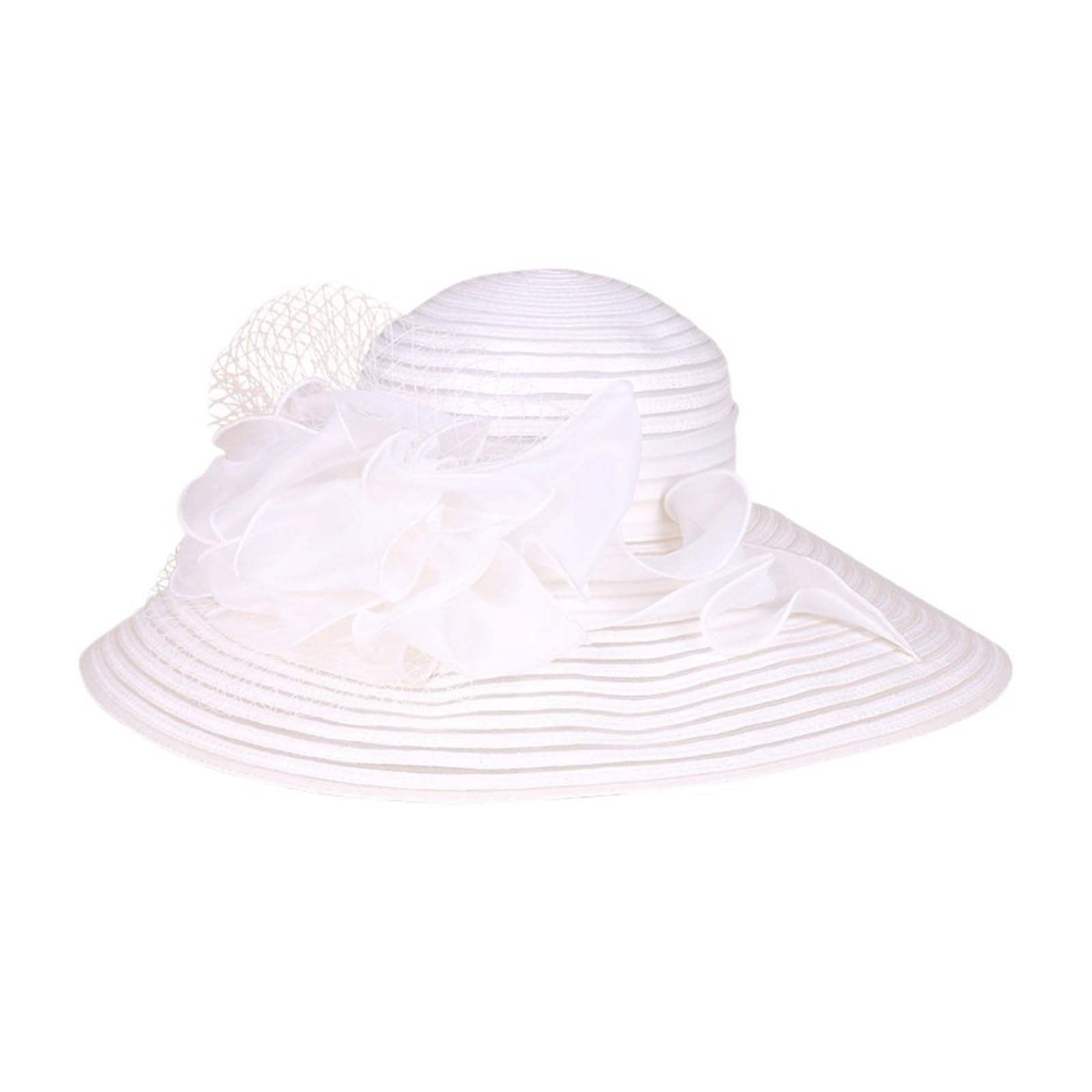 Sombreros de paja elegantes para novia, color blanco, para mujer, diseño de flores, sombrero de ala grande, sombrero de playa