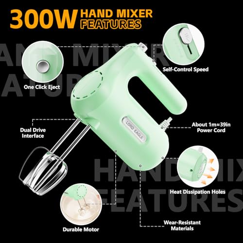 Image of Lord Eagle 5-Speed Small Hand Mixer Electric, 300W Compact Portable, Green