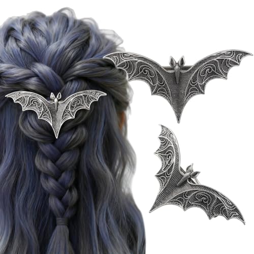 2PCS Gothic Bat Hair Clip with Carved Wings Halloween Hair Accessories for Women Spooky Goth Hair Clips Gothic Hair Accessories Bat Wing Barrettes Witch Hair