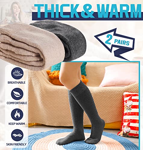 Image of DoSmart Womens Winter Warm Knee High Socks Ladies Wool Cozy Thick Hiking Skiing Comfy Thermal Boot Long Socks 2 Pairs