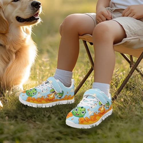 Kids Shoes Running Shoes Girls Boys Primary School Students Sports Shoes Spring and Autumn Casual Shoes Cartoon Dinosaur Fire Pattern White Sole3