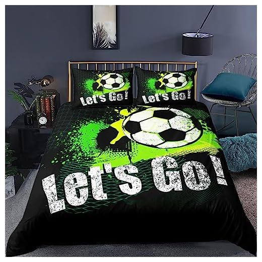 Funda Nordica Cama 90 Infantiles FúTbol Verde Edredón Cama 90 para Niñas Niños con Cremallera 110gsm Microfibra de Suave Transpirable Fundas Nordicas 150x220 cm + 2 Fundas de Almohada 50x80 cm