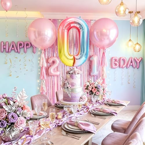 Image of Rainbow Number Balloons Birthday Balloons - Giant Number 0 Balloon 40 inch, Numbers Balloon Birthday Decorations, Rainbow Party Supplies for Baby Shower
