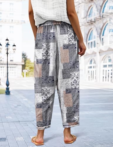 YESNO Casual Pants for Women Summer Floral Boho Lightweight Drawstring Elastic High Waist Pants with Pockets PHT4