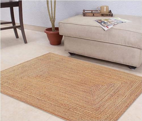 Tapete rectangular tejido a mano de yute natural 2'x3' miniatura 1