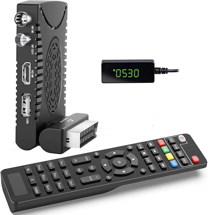 SQUADO Ricevitore Digitale Terrestre DVB-T2 HD 1080p con Uscita HDMI, Supporto H.265/HEVC 10 Bit, Telecomando Universale...
