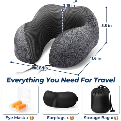 Image of ExploreBliss Travel Pillow, Memory Foam Neck Pillow Airplane, Grey