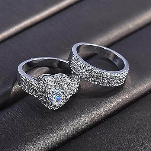 Super Flashing Love Heart-Shaped Full Diamond Zircon Set Ring 18k White Gold Plated Engagement Ring Women (10)3