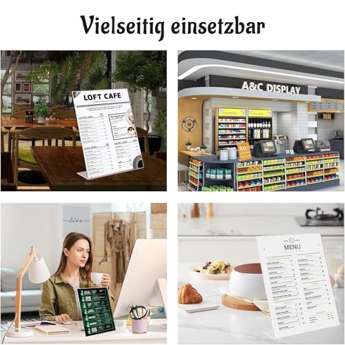 Viymgit 4 Stück Aufsteller DIN A4, glasklarer L-Ständer Hochformat Acryl A4 Werbeaufsteller, Tischaufsteller für Werbung, Speisekarte, Hinweisschild