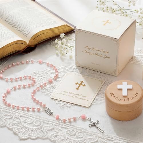 Image of NORBU Baptism Gifts for Girl, My First Rosary with Ceramic Keepsake Box, Rosary for Kids, First Communion & Baby Dedication Gifts for Newborn Baby Boys Catholic Christening Gift
