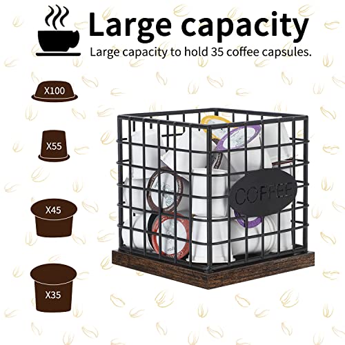 Image of YINMIT K Cup Holder Organizer, Sturdy Coffee Pod Holder Organizer, 35 Kcup Large Capacity Storage Basket for Kitchen Counter and Office Desktop (Square Grid)