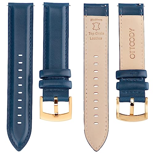 Image of OTTOODY Leather Watch Bands Quick Release, Elegant Top Grain Leather Watch Straps for Men & Women, Choice of Color & Width - 18mm, 19mm, 20mm, 21mm or 22mm Wristbands Bracelet for Watch & Smartwatch