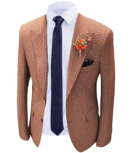 Wangyue Mens Houndstooth Plaid Blazer Casual Sports Coat Slim Fit Checkered Jacket Wedding Prom Blazer Coats Jackets