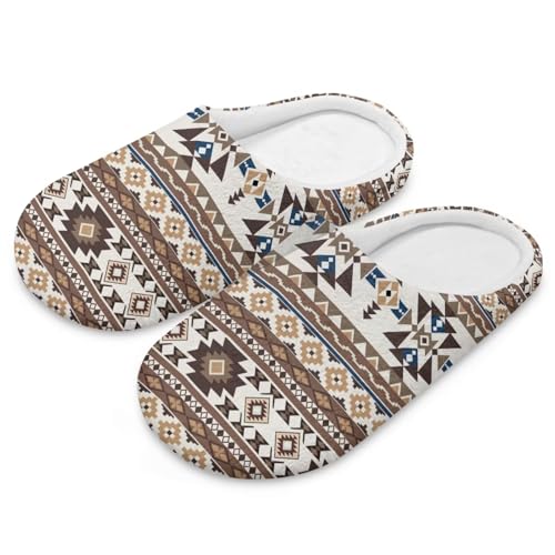 Howilath Aztec Tribal Fuzzy Slippers Women Closed Toe Spa Slipper with Flannel Upper, Warm Bedroom Shoes