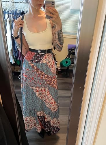Image of Happy Sailed Womens Floral Print Boho Maxi Skirt Elastic High Waist Pleated Ruffle Flowy Long Skirts S-XL