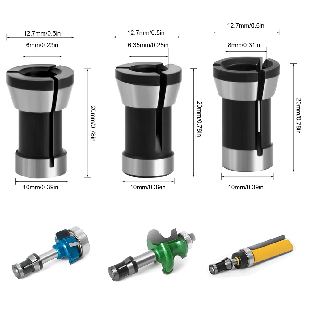 3 Mandrini A Pinza KATSU 6mm 8mm 10mm Per Router E Fresatrici Legno - Foto 3