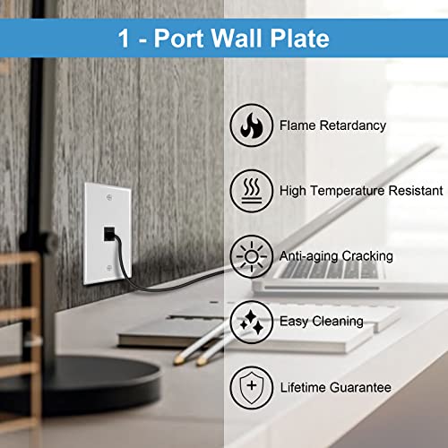 Image of iwillink 1-Port Keystone Wall Plate 10-Pack, Low Profile Ethernet Wall Plates for Keystone Jack, White