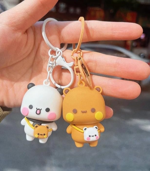 Image of Bubu Dudu Character Cute Keychains, 2PCS Kawaii Cartoon Statue Bears Panda Figurine Key Chains, Multicoloured, Unisex