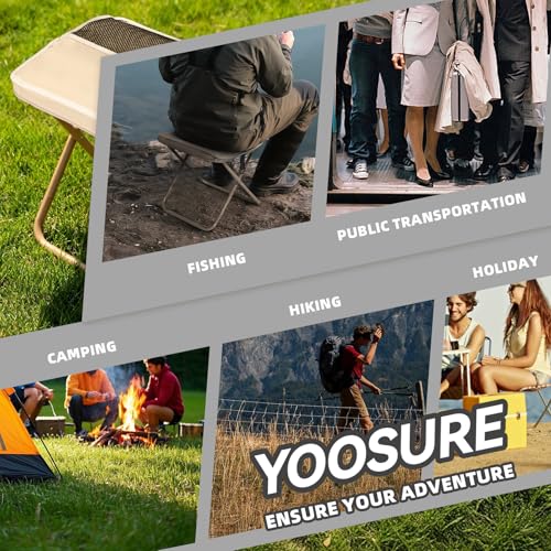 Image of 16 inch Extra Tall Portable Folding Stool for Adults, XL Collapsible Camping Stool with 3 Storage Pockets, Heavy Duty Compact Seat for Fishing, Hiking, Gardening