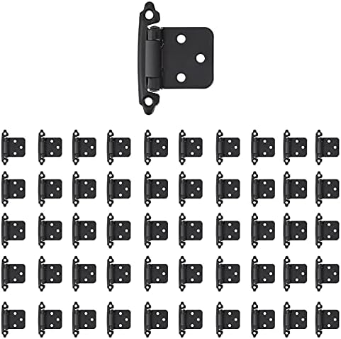 Overlay Cabinet Hinges 1/2 Inch 50 Pack (25 Pairs) Face Mount (Matte Black, Screws Included)
