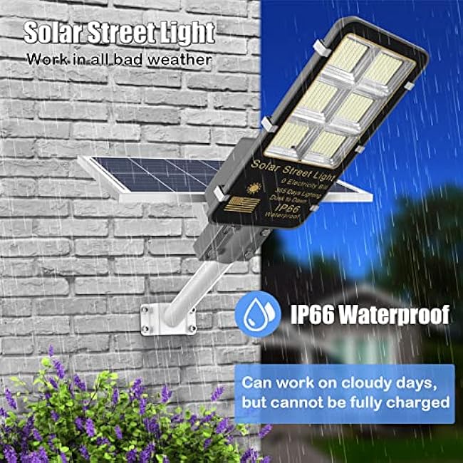 8000W Solar Street Light, 6500K Light Sensor Solar Lights for Outside, IP66 Waterproof Dusk to Dawn Solar Security Flood Lights Outdoor for Yard Garden Path Parking Lot