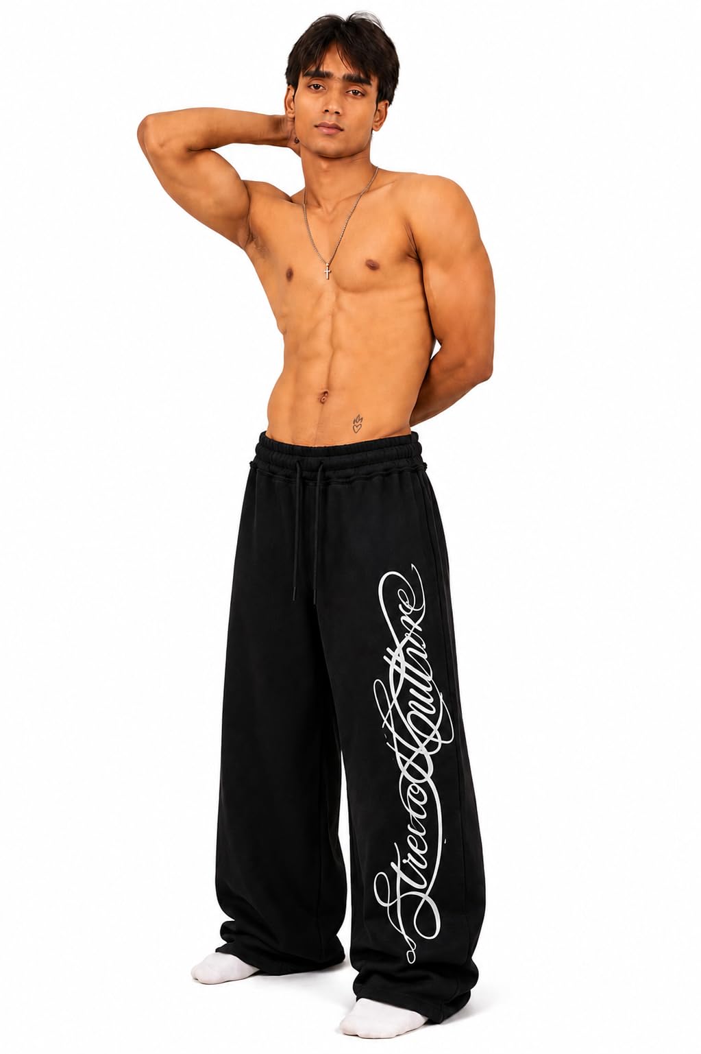 Men’s Oversized Black Baggy Jogger Pants | Loose Fit Printed Track Pants Casual Streetwear Wide Leg Trousers for Men & Boys-picture-10