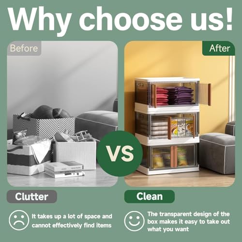 Image of Multipurpose Foldable Drawer Cabinet Organizer - Plastic Storage Cupboard with Double Door & Wheels | Clothes Rack, Kids Wardrobe for Home, Kitchen, Office (White & Grey) 4 Layer