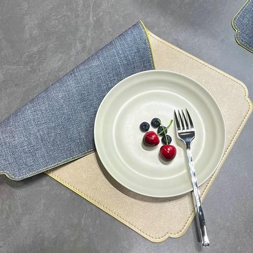 Set de table rectangulaire lot de 2 napperons impermeables bleu or - 6