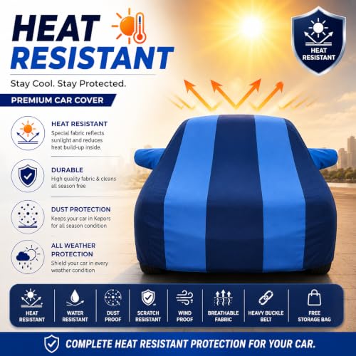 Image of Autofurnish 'Arc Series' Car Cover for Toyota Innova 2015 (Water-Resistant, Triple Stitched, Bottom Elastic, Dustproof, Secure Buckle Strap, Full Body Protection Car Body Cover) Colour: ARC Aqua