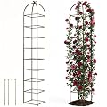 Heavy Duty 8.4 FT Garden Obelisk Trellis for Climbing Plants Outdoor, Rust-Resistant Large Metal Plant Support Tower with Bird Topper & Ground Stakes, Yard Art Decor for Roses Clematis Vines (Bronze)