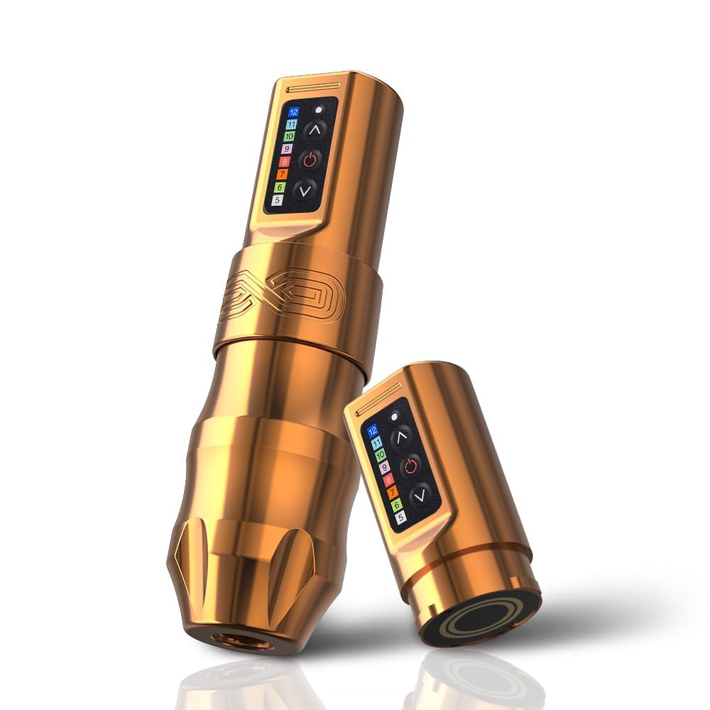 goochie wireless tattoo machine with battery pack ergonomic grip design professional tattoo machine gun- exo replica (golden)