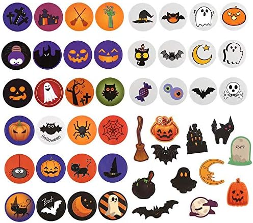 96 hojas de calcomanías de Halloween, calcomanías adhesivas redondas de murciélagos de calabaza, arañas, brujas, calcomanías para decoración de