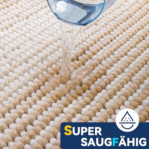 Tapis de bain en chenille de qualité supérieure microfibre beige - 4