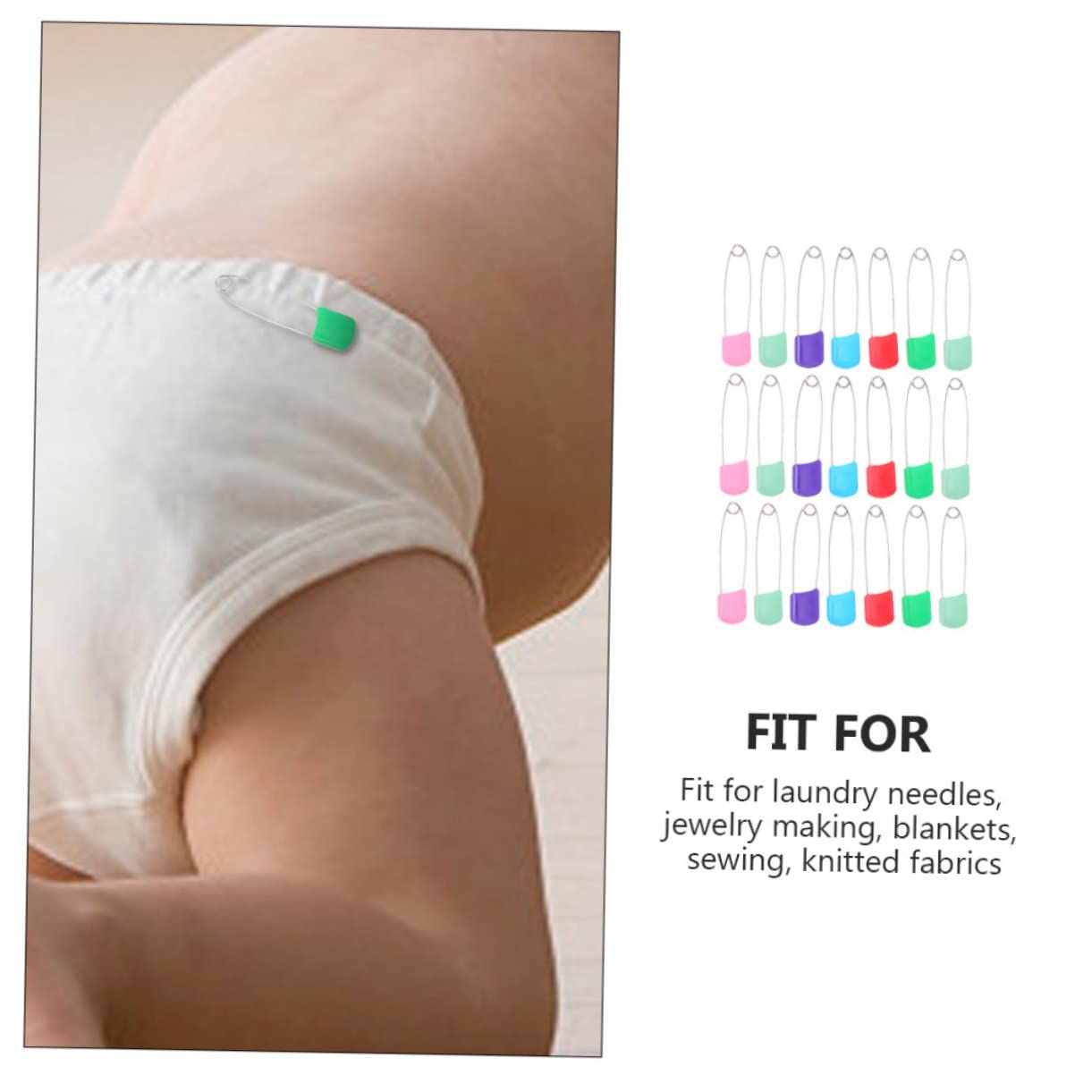 BEBEMOKO Diaper Pins Set 50 Pack Heavy Duty Locking Closure Ideal for Newborn Reusable Diapers Craft Work Sewing