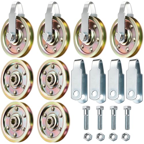 Coloch 8 Pack 3 Inch Heavy Duty Garage Door Pulley Kits 3/8 Garage Door Wheels Each Loading 200Lbs Including Sheave Pulleys Clevis Forks Bolts and Nuts Kit
