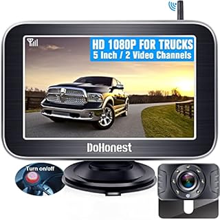 DoHonest Wireless Backup Camera HD 1080P 5“ Split Screen Monitor System for Truck Car Camper Small RV Bluetooth Rear View Cam 2.4G Stable Digital Signal Two Channels Night Vision Waterproof V25