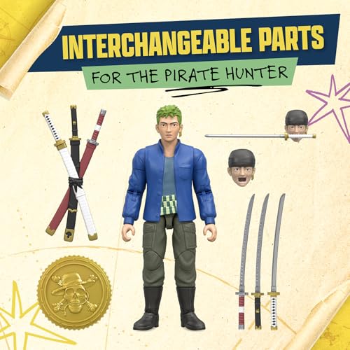 One Piece Zoro 6" (15.24cm) Action Figure with 5 Accessories. Includes Swappable Swords, Sword Holder, Swappable Face - Image 3