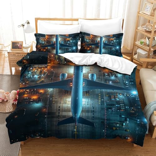Housse de couette avion 3D parure de lit 3 pièces en microfibre 200x200cm avec taies