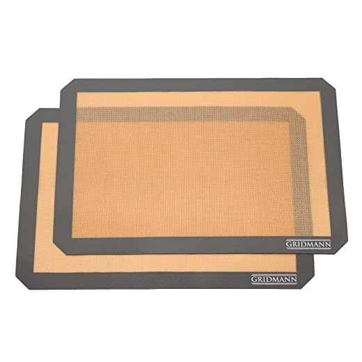 GRIDMANN Pro Silicone Baking Mat - Set of 2 Non-Stick Half Sheet (16-1/2" x 11-5/8") Food Safe Tray Pan Liners