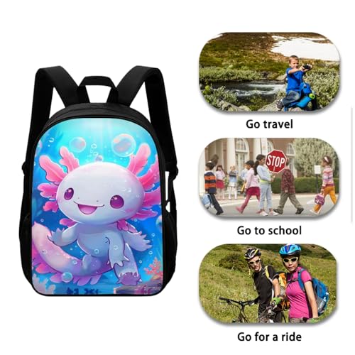 Xhuibop Cute Axolotl Girls Backpack with Lunch Box Set of 3 Elementary School Bag and Lunch Bag for Girls 6-8/10-12 Kids Book Bag with Lunchbox Pencil Case Children 3rd Grade Bookbag4