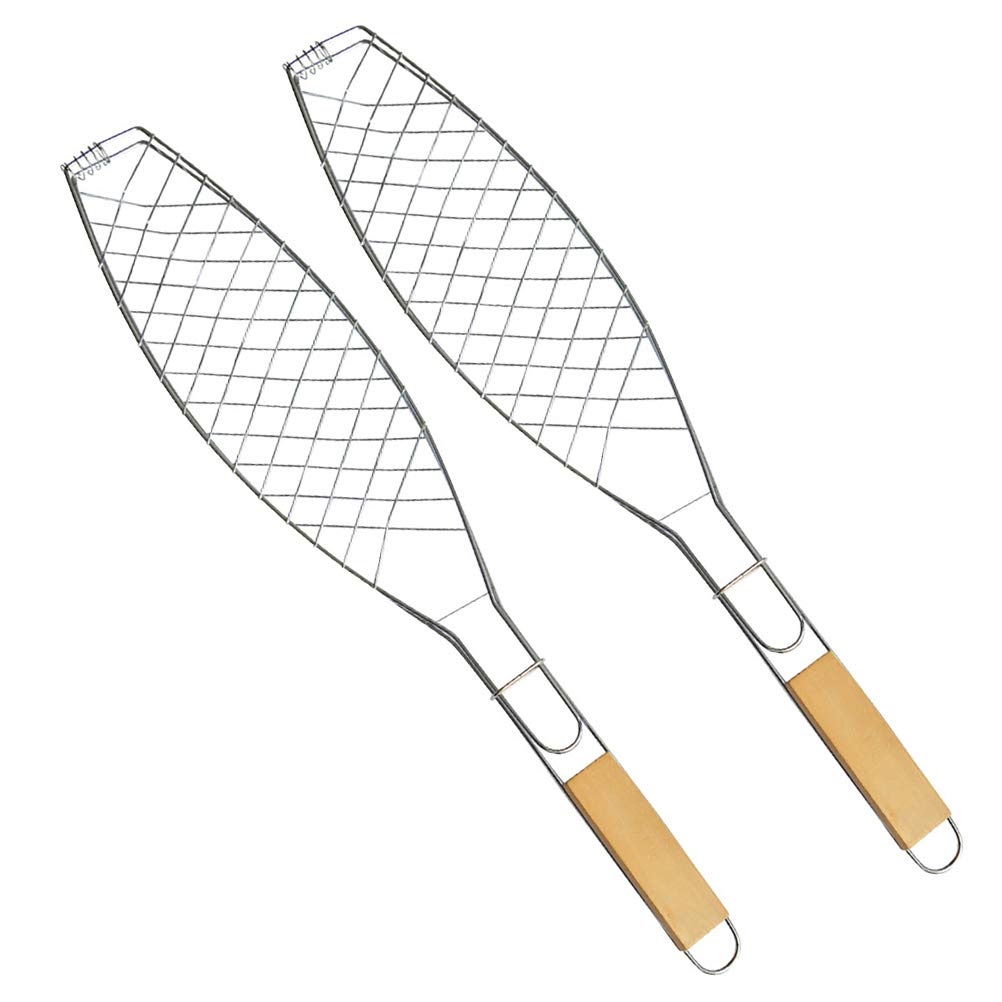 Fish Grill Basket - Premium Stainless Steel Large Fish Basket for Grilling - Portable Folding Grill Basket For Fish With Detachable Handle - Perfect for Cooking Whole Fish (Silver)