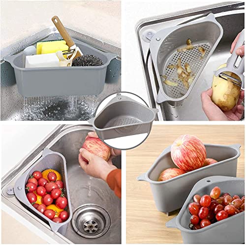 Image of Kitchen Sink Drain Basket | Corner Sink Strainer with Hanging Filter | Triangle Sink Strainer Basket for Kitchen & Bathroom Waste Drain (2)
