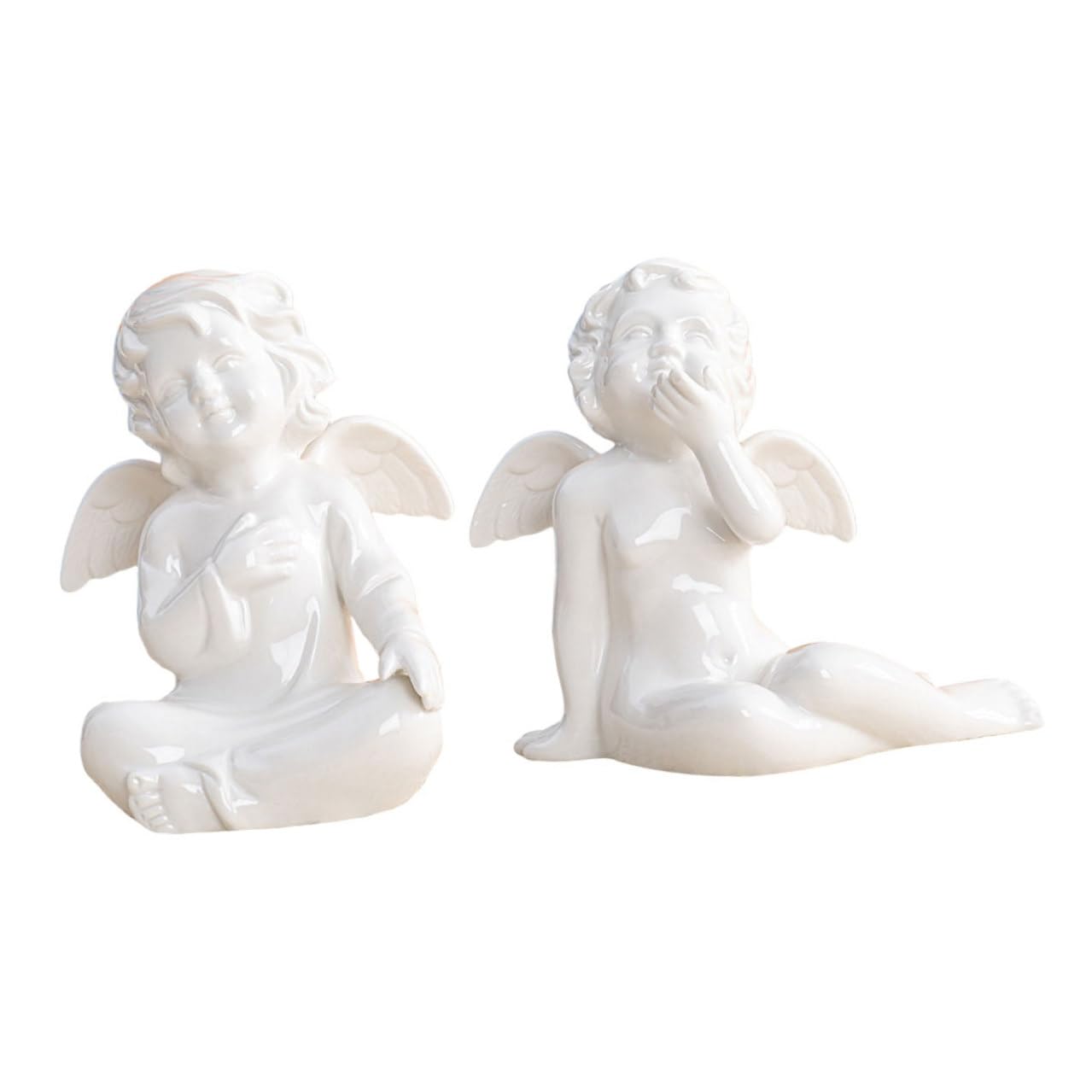 DOITOOL Keramik Engelsfiguren 2 Stück für Tischdeko Stabile Engelstatue in Weiß Dekoratives Kunsthandwerk für Hochzeitsfeier und Heimdekoration